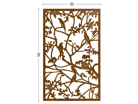 Parrots corten screen lasercut terrace and room divider