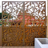 Schefflera screen lasercut corten terrace parapet